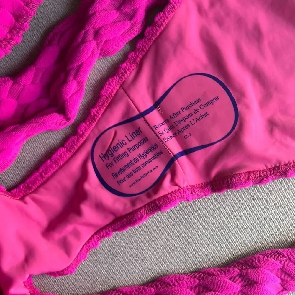 Good American 7 4X Plus‎ Bikini Bottom Hawaiian Pink Textured High Cut NWT Beach